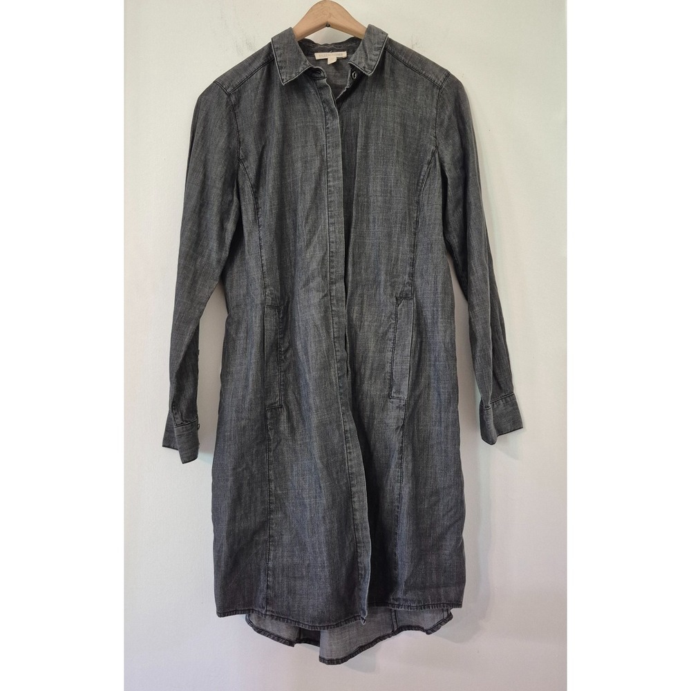 Eileen Fisher Denim Shirt Dress Size XS Full Button Pockets Minimalist Lagenlook